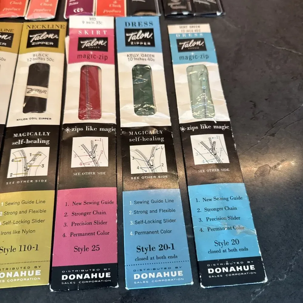 19 Assorted Brands, Sizes, Colors, Styles Vintage Clothing Sewing Zippers￼